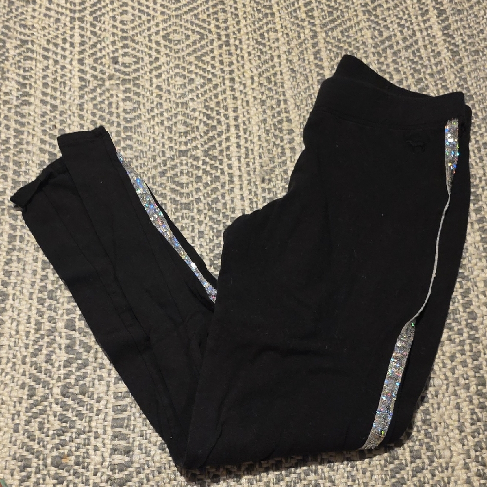 PINK Victoria's Secret Black Leggings with Glitter Trim